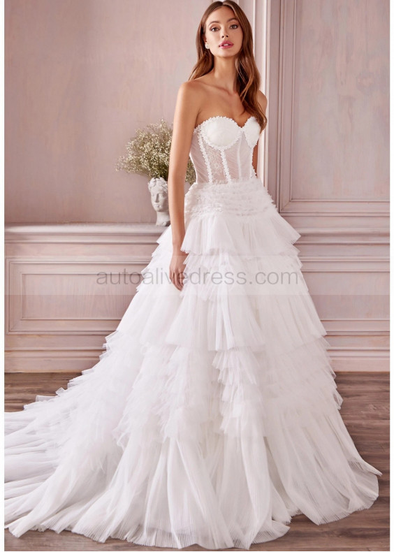 Strapless Ivory Pleated Tulle Layered Wedding Dress